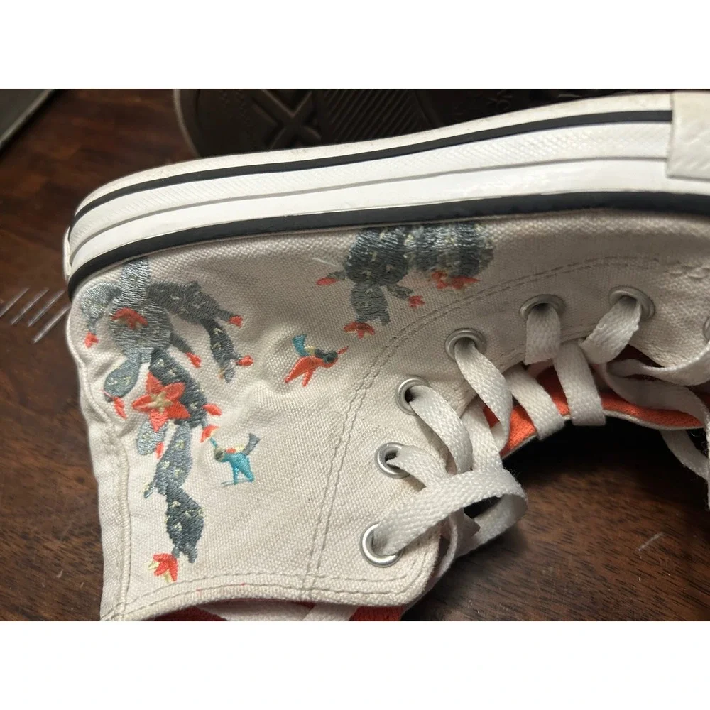 Converse High Top Sneakers White Desert Cactus Hummingbird Embroidered A10278C